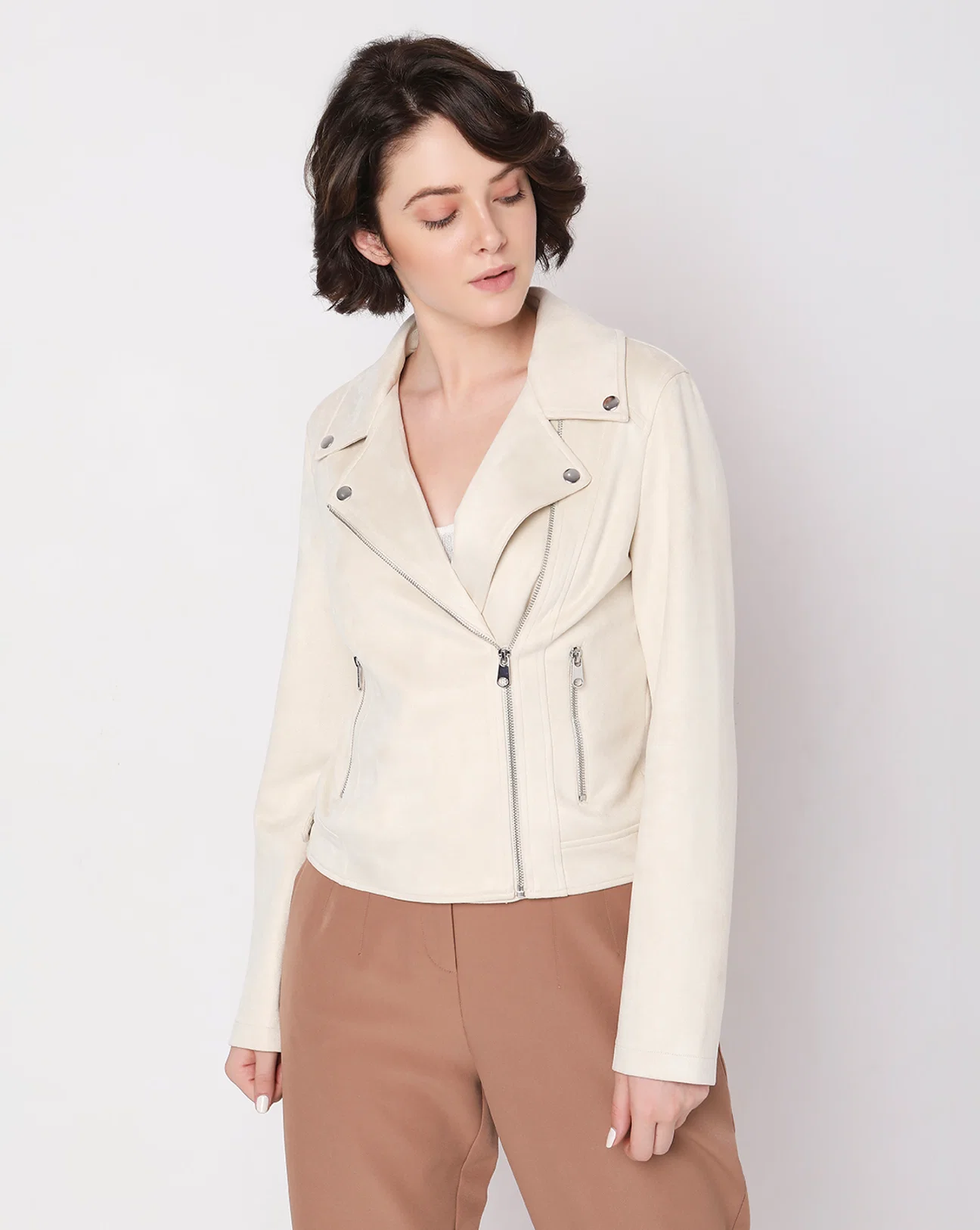 OFF-WHITE FAUX SUEDE SHORT JACKET