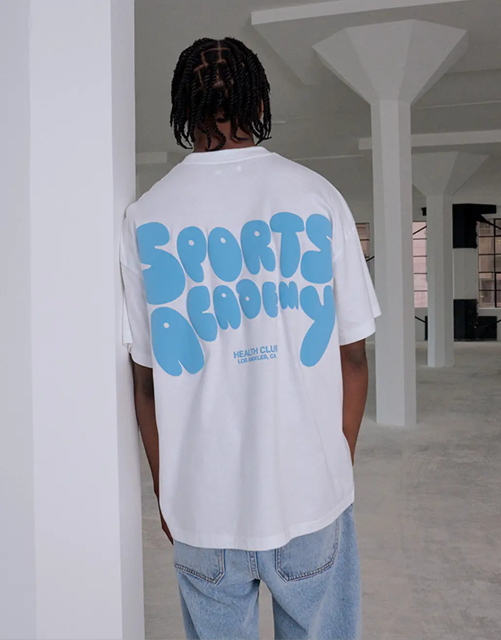 SPORTS ACADEMY OVERSIZE BOX FIT T SHIRT IN WHITE